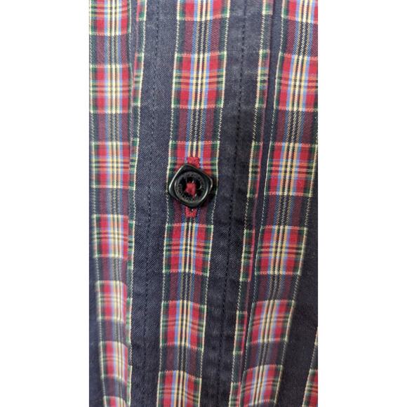 Bugatchi men shaped fit plaid navy button up dress shirt long sleeve Medium - Picture 2 of 9